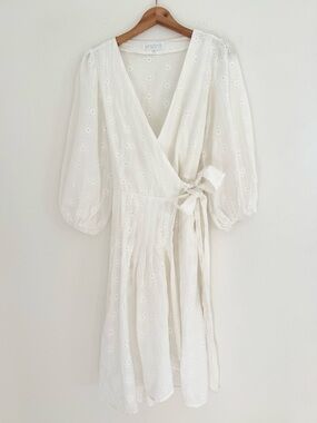 Kristinit sweet Summer Eyelet Wrap cotton Dress puff sleeves